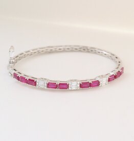 American Jewelry 18k White Gold 3.76ctw Ruby .45ctw Diamond Baguette Hinged Bangle Bracelet