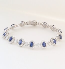 American Jewelry 18k White Gold 8.4ctw Sapphire 2.26ctw Diamond Oval Halos Bracelet