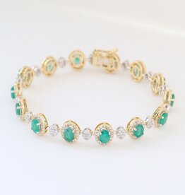 American Jewelry 14k Yellow Gold 8.4ctw Emerald 2.26ctw Diamond Oval Halos Bracelet