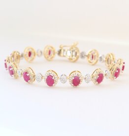 American Jewelry 14k Yellow Gold 8.4ctw Ruby 2.26ctw Diamond Oval Halos Brcelet