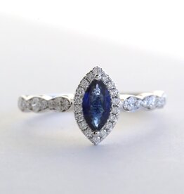 American Jewelry 14k White Gold .43ctw Sapphire .31ctw Diamond Marquise Scalloped Halo Ring