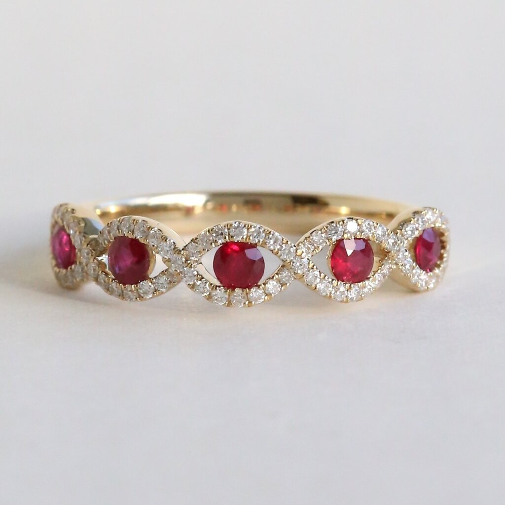 American Jewelry 14k Yellow Gold .45ctw Ruby .25ctw Diamond Infinity Stackable Band
