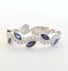 American Jewelry 14k White Gold .41ctw Sapphire .28ctw Diamond Vine Leaf Ring