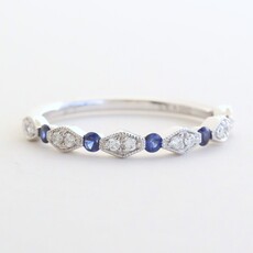 American Jewelry 14k White Gold .12ctw Diamond .18ctw Sapphire Scalloped Milgrain Band
