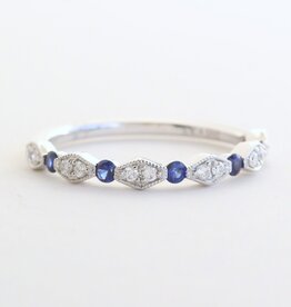 American Jewelry 14k White Gold .12ctw Diamond .18ctw Sapphire Scalloped Milgrain Band