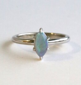 American Jewelry 14k White Gold Marquise Opal Solitaire Ring