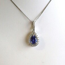 American Jewelry 14k White Gold 3ctw Tanzanite .50ctw Diamond Pear Halo Necklace
