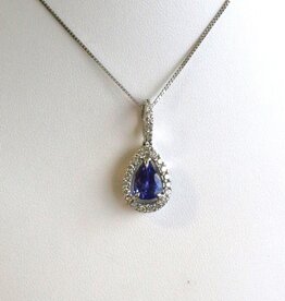 American Jewelry 14k White Gold 3ctw Tanzanite .50ctw Diamond Pear Halo Necklace