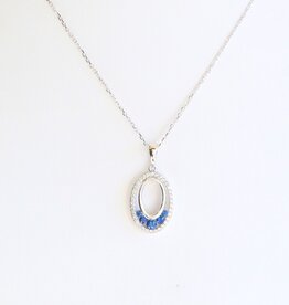 American Jewelry 14k White Gold .13ctw Diamond .19ctw Sapphire Open Oval Necklace