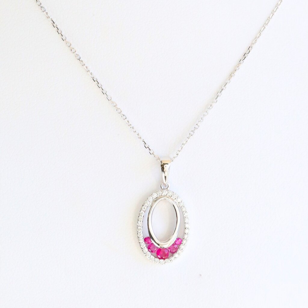 American Jewelry 14k White Gold .17ctw Ruby .13ctw Diamond Open Oval Necklace