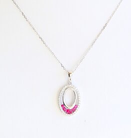 American Jewelry 14k White Gold .17ctw Ruby .13ctw Diamond Open Oval Necklace