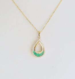 American Jewelry 14k Yellow Gold .11ctw Diamond .19ctw Emerald Open Pear Necklace