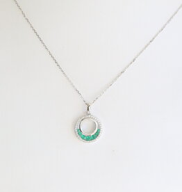 American Jewelry 14k White Gold .27ctw Emerald .13ctw Diamond Open Circle Necklace