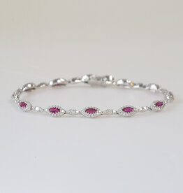 American Jewelry 18k White Gold 1.39ctw Diamond & 2.01ctw Marquise Ruby Bracelet (7")