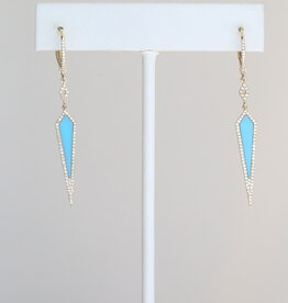 American Jewelry 14k Yellow Gold .34ctw Diamond & Turquoise Dagger Earrings