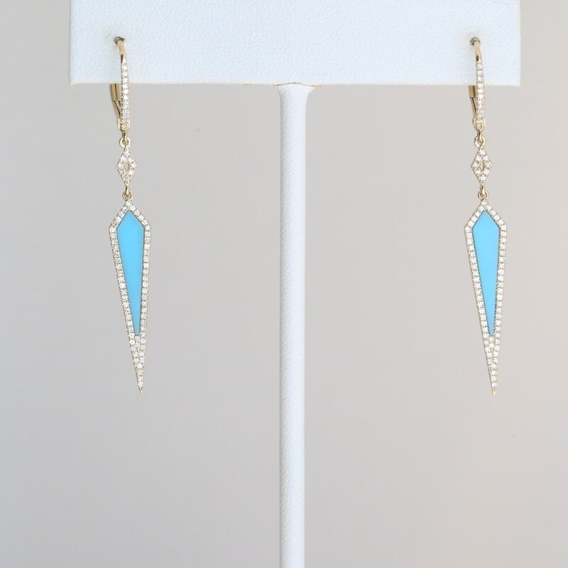 American Jewelry 14k Yellow Gold .34ctw Diamond & Turquoise Dagger Earrings
