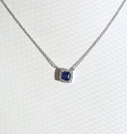 American Jewelry 14k White Gold .47ct Sapphire .06ctw Diamond Cushion Halo Necklace