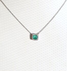 American Jewelry 14k White Gold .34ct Emerald .06ctw Diamond Cushion Halo Necklace