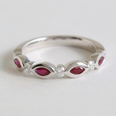 American Jewelry 14k White .36ctw Ruby .25ctw Diamond Marquise Bezel Stackable Band Ring