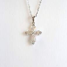 American Jewelry 18k White Gold 0.75ctw Kite Diamond Cross Pendant Necklace (18")