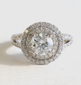 American Jewelry 14k White Gold 2.64ctw (1.56 G/H-I1 Ctr) Double Halo Split Shank Engagement Ring