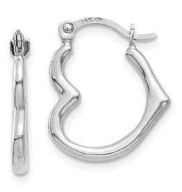 American Jewelry 14K White Gold Heart Shaped Hollow Hoop Earrings