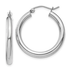 American Jewelry 14K White Gold Polished 3mm Lightweight Tube Hoop Earrings
