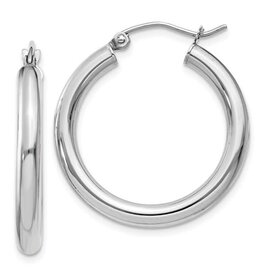 American Jewelry 14K White Gold Polished 3mm Lightweight Tube Hoop Earrings