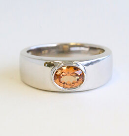 American Jewelry 14k White Gold Lab Grown Padparadscha Sapphire Mens Band