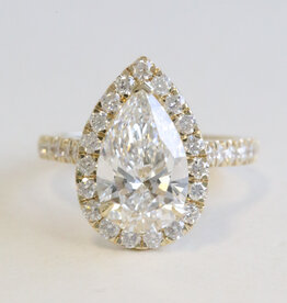 American Jewelry 14k Yellow Gold 4.16ctw (3.08 F/VVS2 IGI Ctr) Lab Grown Diamond Pear Halo Engagement Ring