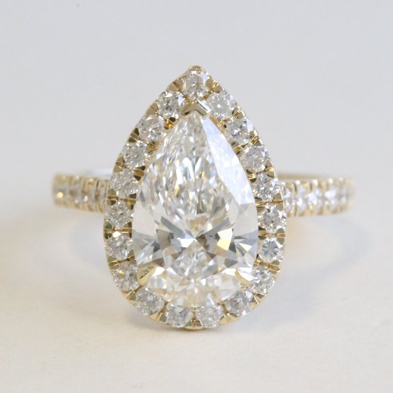 American Jewelry 14k Yellow Gold 4.16ctw (3.08 F/VVS2 IGI Ctr) Lab Grown Diamond Pear Halo Engagement Ring