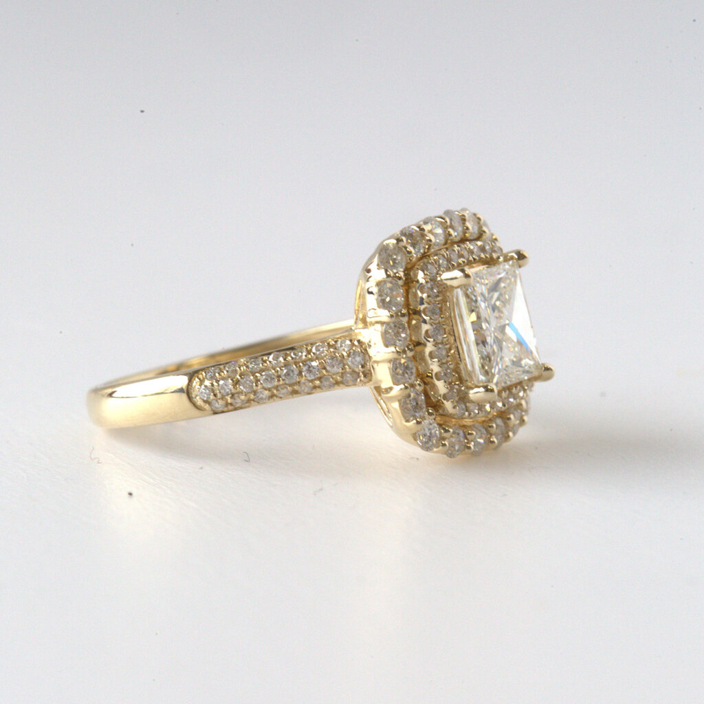 14k Yellow Gold 2.16ctw (1.20 I/SI1 Princess) Double Halo Engagement Ring