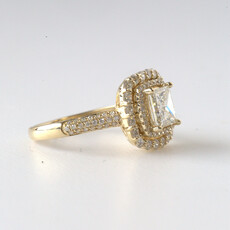 14k Yellow Gold 2.16ctw (1.20 I/SI1 Princess) Double Halo Engagement Ring