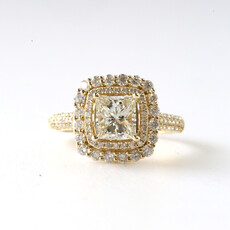 14k Yellow Gold 2.16ctw (1.20 I/SI1 Princess) Double Halo Engagement Ring