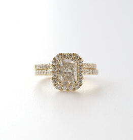 American Jewelry 14k Yellow Gold 2.45ctw (1.5ct F/VS1 Center) Radiant Halo Wedding Set