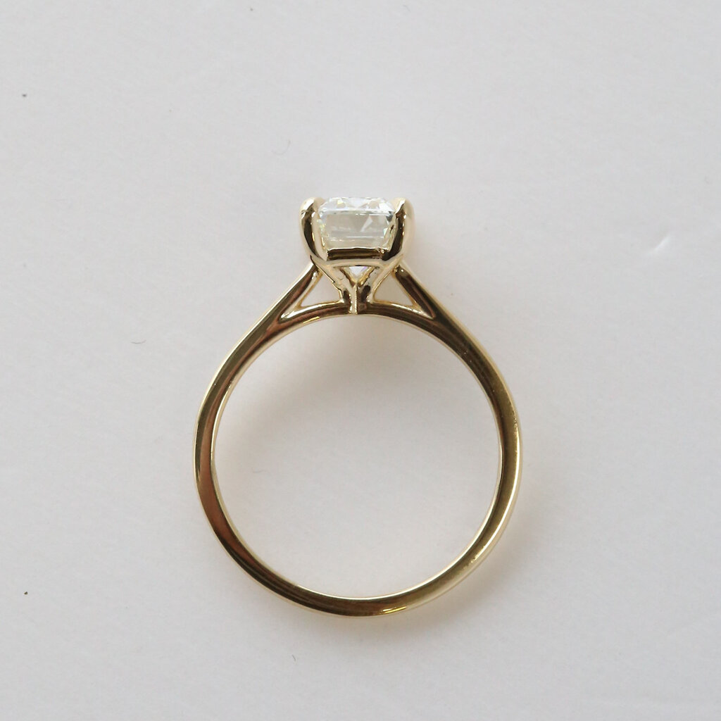American Jewelry 14k Yellow Gold 2.50ct F/VS1 IGI Antique Emerald Cut Lab Grown Solitaire Cathedral Engagement Ring