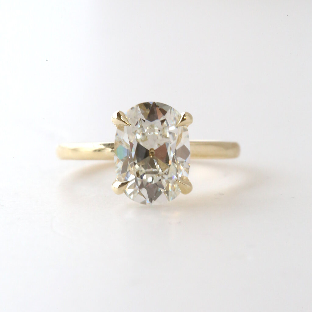 American Jewelry 14k Yellow Gold 3.20ct F/VS1 IGI Old Mine Cushion Lab Grown Solitaire Engagement Ring