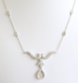 American Jewelry 14k White Gold .86ctw Diamond Pear Inttricate Design Station Necklace