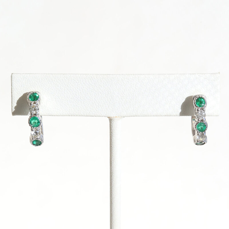American Jewelry 14k White Gold .74ctw Emerald .43ctw Diamond Milgrain Hoop Earrings