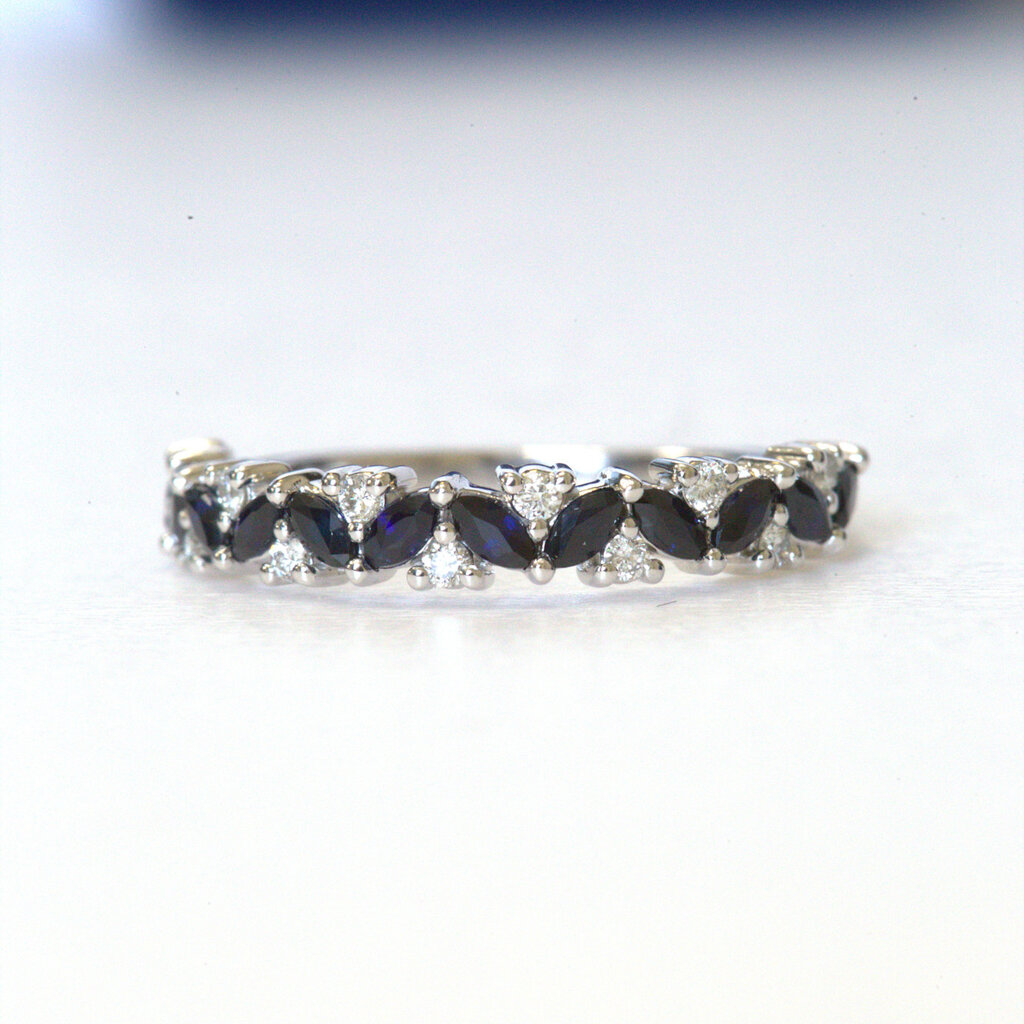 American Jewelry 14k White Gold 1/2ctw Diamond and Sapphire Marquise Cluster Band