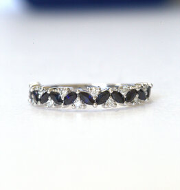 American Jewelry 14k White Gold 1/2ctw Diamond and Sapphire Marquise Cluster Band