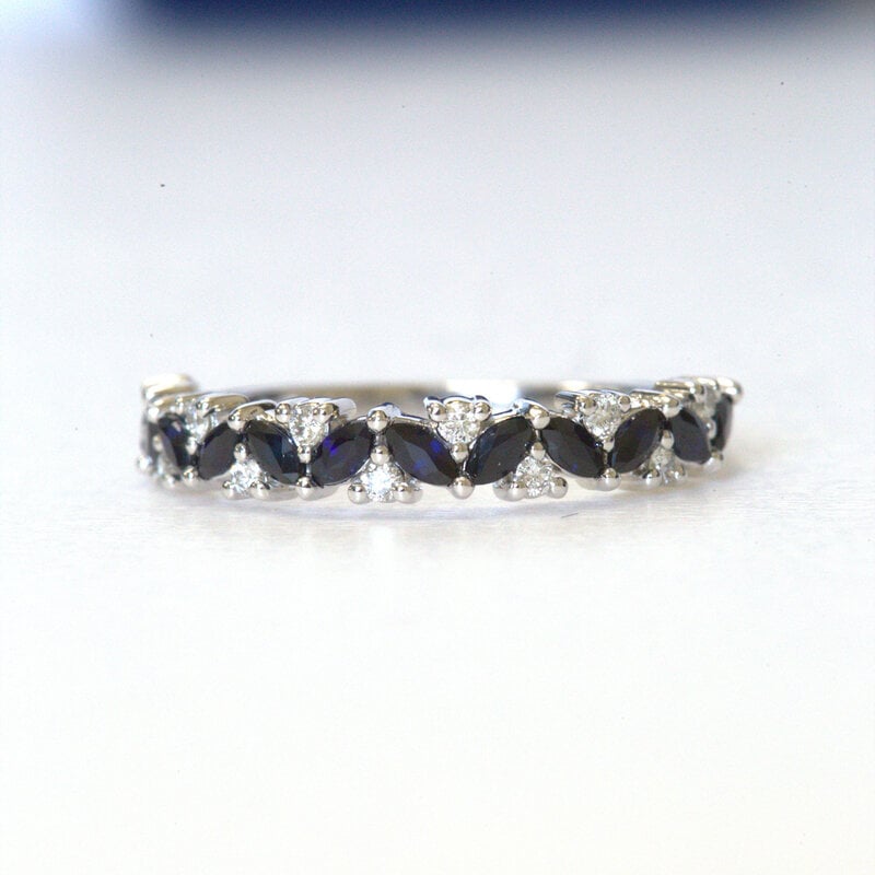 American Jewelry 14k White Gold 1/2ctw Diamond and Sapphire Marquise Cluster Band