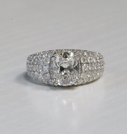 American Jewelry 14k White Gold 4.05ctw (2.03ct E/VS1 Lab Grown Center) Old Mine Cushion Diamond Engagement Ring (Size 7)