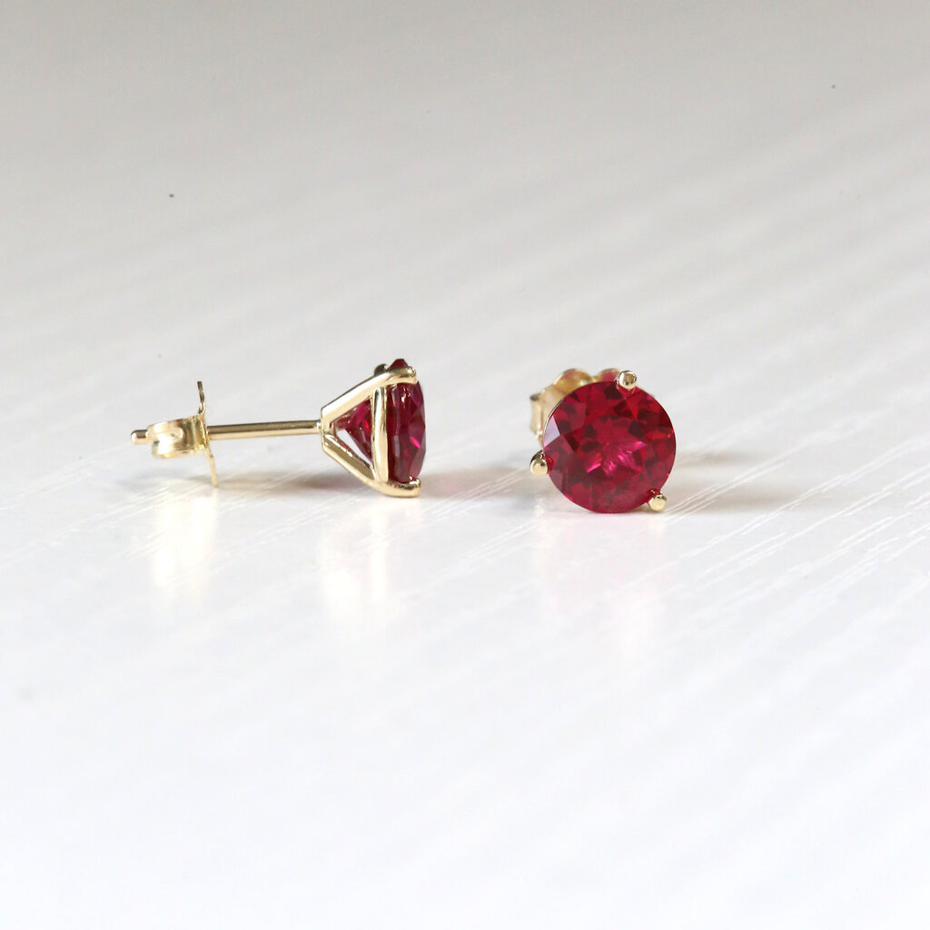 American Jewelry 14k Yellow Gold Apx. 2.90ctw Lab Grown Ruby Martini Set Stud Earrings