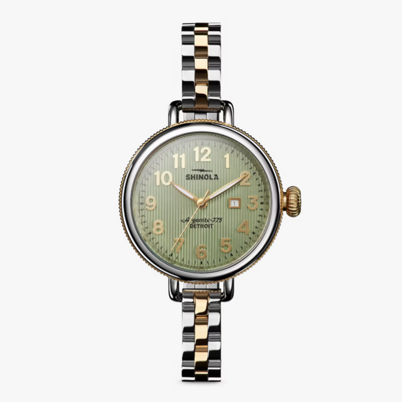 Shinola Shinola Birdy 34mm Eucalyptus Green Dial with Two-Tone Bracelet
