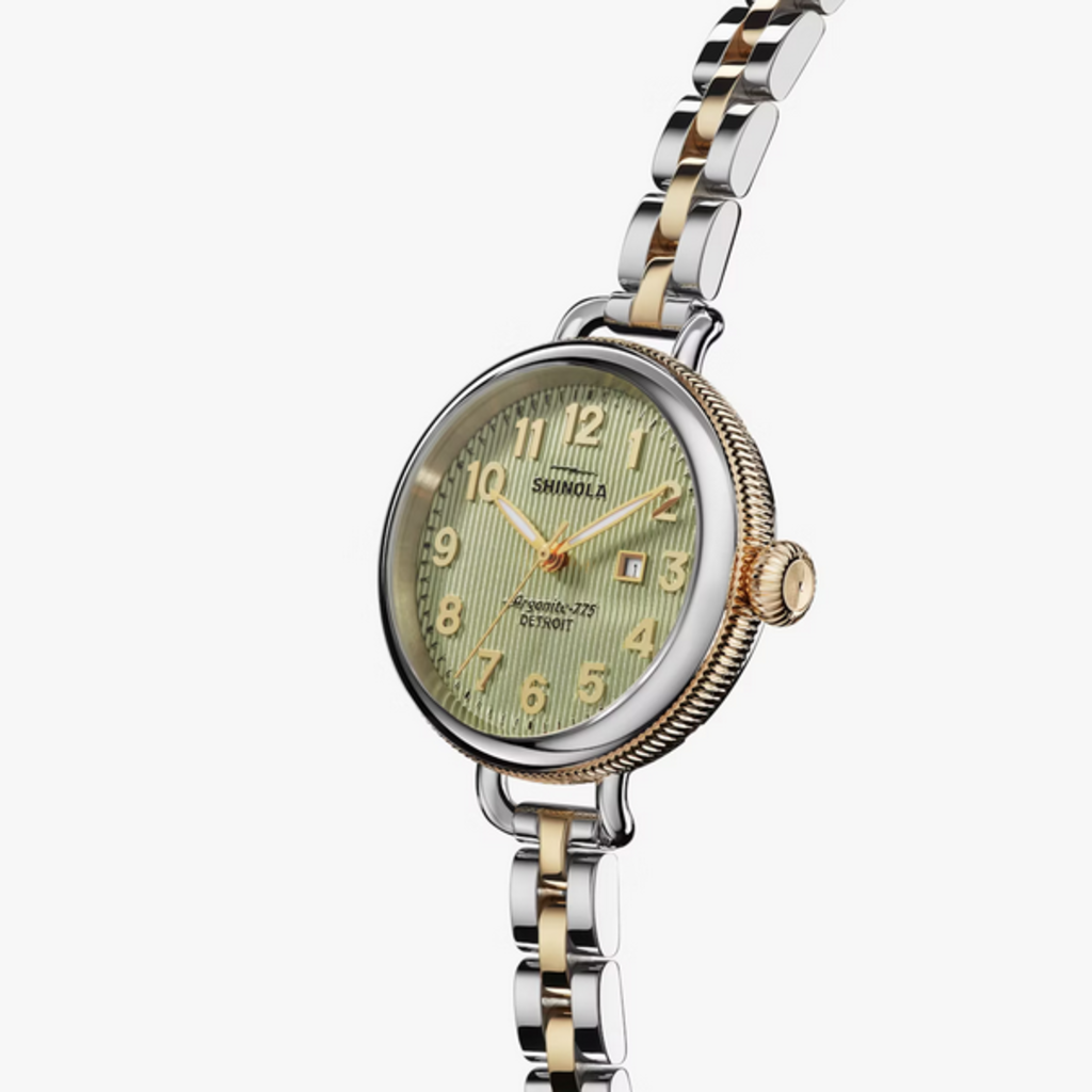 Shinola Shinola Birdy 34mm Eucalyptus Green Dial with Two-Tone Bracelet