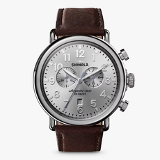 Shinola Shinola Runwell Chrono 47mm Silver Dial with Brown leather Strap