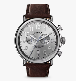 Shinola Shinola Runwell Chrono 47mm Silver Dial with Brown leather Strap