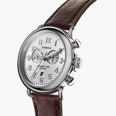Shinola Shinola Runwell Chrono 47mm Silver Dial with Brown leather Strap