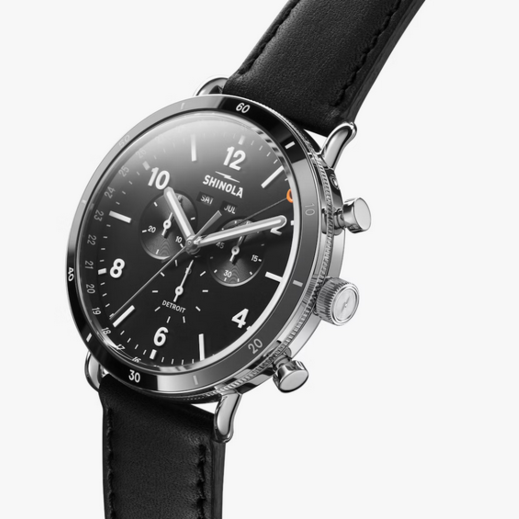Shinola Shinola Canfield Sport 45mm With Black Dial Black Leather Strap